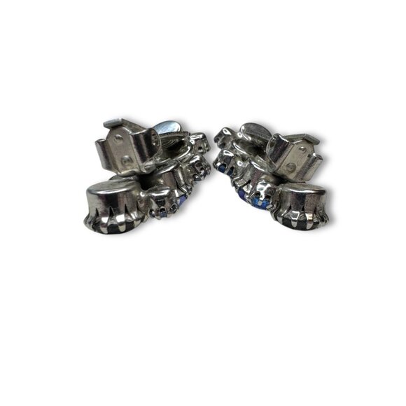 Karu Arke Signed Blue Crystal Brooch Earrings Set Selenium Glow - Picture 9 of 13